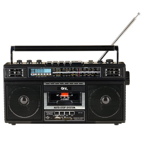 QFX - RECHARGEABLE CASSETTE AM/FM/SW1-2 RADIO BLUETOOTH BOOMBOX WITH USB RECORDING - Black