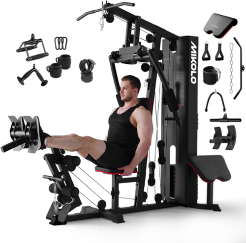 Mikolo - All-in-One Home Gym Equipment with 150LB Weight Stack,90+ Progressive Full-Body Exercises, Handle Set Included - Black-Front_Standard 
