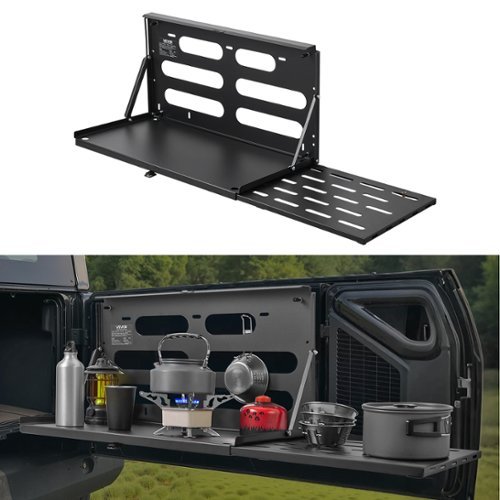 VEVOR - Tailgate Table, for 2007-2024 Jeep Wrangler JK, 88 lbs Capacity, Carbon Steel Foldable Molle Panel Drop Down Table - Black-Front_Standard 