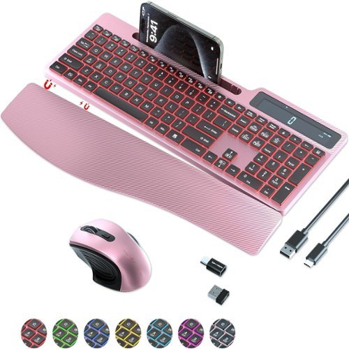 MOSZAR LLC - Wireless Keyboard Mouse Combo, Full Size Ergonomic - Pink-Front_Standard 