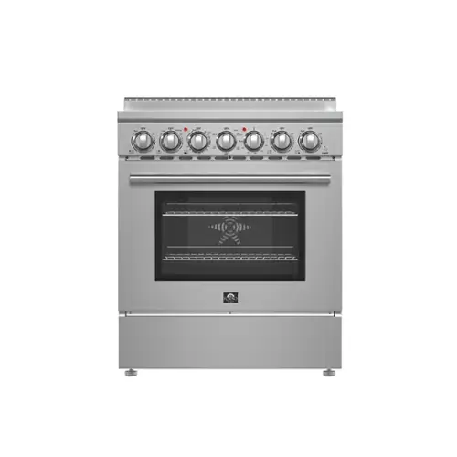 Front. Forno Appliances - Paolo 4.38 cu. ft. Freestanding Electric True Convection Range with Warming Zone - Silver.