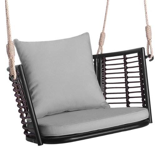 Costway - Patio Hanging Rattan Basket Chair Swing Hammock Chair with Seat Cushion - Mix Brown + Grey-Front_Standard 