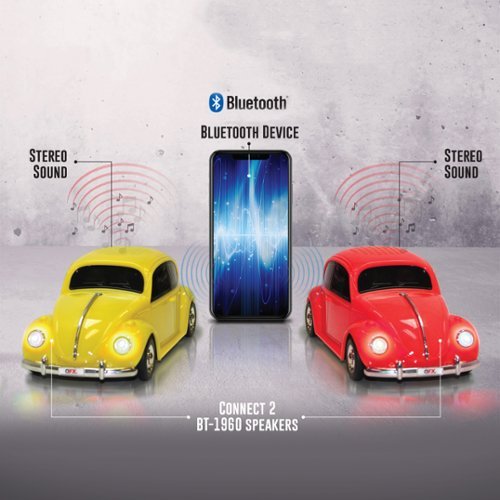 QFX Retro Car Portable Bluetooth Speaker with Bass Radiator and LED Lights - Red BUY IN SINGAPORE