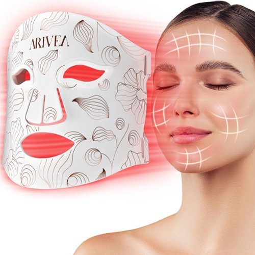 Arivea - Wireless Red Light Therapy Mask for Face, Rechargeable NIR LED, Home & Travel - White-Front_Standard 