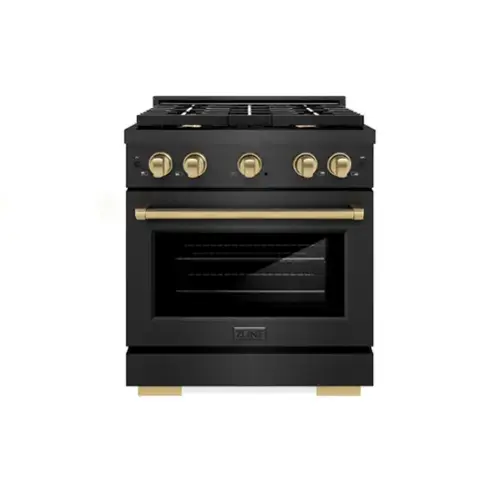 Front. ZLINE - ZLINE Autograph 30 in. 4.2 cu. ft. Manual Clean Freestanding Gas Range in Black Satin Stainless Steel and Bronze Accents - Black Satin Stainless Steel.