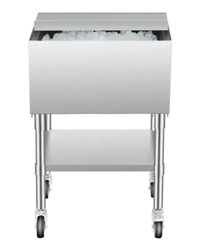 Front. VEVOR - Commercial Ice Bin, 61.6 L Rolling Ice Chest on Wheels, 24 x 19.1 x 36.8 in Stainless Steel Cooler Cart with Sliding Lid - stainless steel color.