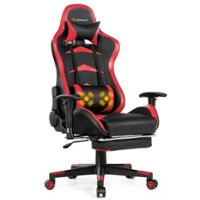 Costway Massage Gaming Chair Reclining Swivel Racing Office Chair with Footrest Red - Red + Black