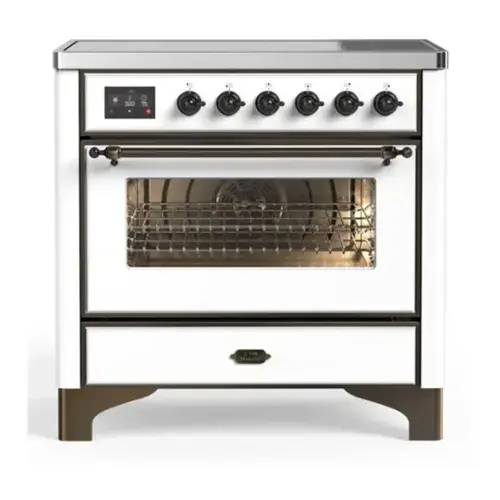 Front. ILVE - ILVE Majestic II 36 inch Induction Range with 5 Elements (White, Burnished Trim) - White.