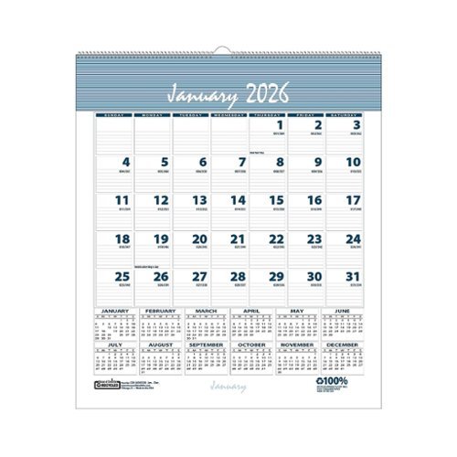 House of Doolittle - Bar Harbor Recycled Wirebound Monthly Wall Calendar 12 Month January 2026 to December 2026