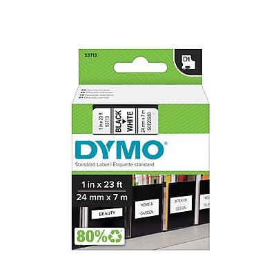 DYMO - D1 Standard 53713 Label Maker Tape, 1" x 23', (53713) - Black On White