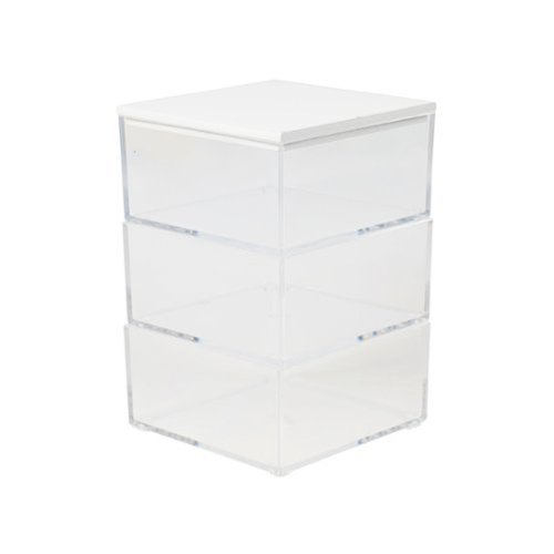 Martha Stewart - Brody Premium Clear Plastic Storage Bins MDF Lid-3.75"x3" - Clear/White-Front_Standard 