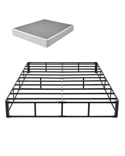 VEVOR - Box Spring, Queen Size Bed Frame with Washable Fabric Cloth, Heavy Duty Metal Frame, 9 in Mattress Foundation - Gray;White-Front_Standard 