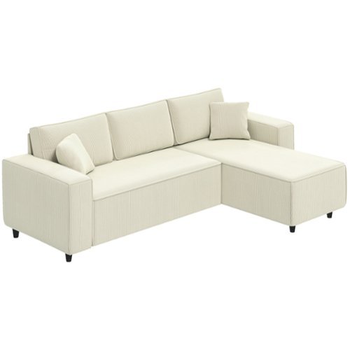 Homcom - Sofa with Reversible Chaise Lounge, Corduroy L-Shaped Sectional Sofa with Pocket Spring - Cream White-Front_Standard 