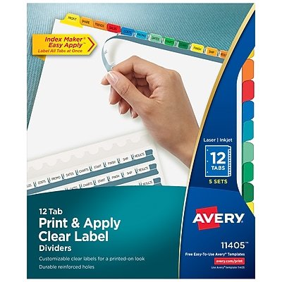 Avery - Index Maker Paper Dividers with Print & Apply Label Sheets, 12 Tabs, 5 Sets/Pack - Multicolor-Front_Standard 