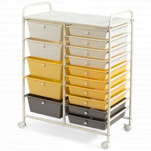 Costway - 15 Drawer Rolling Storage Cart Scrapbook Paper Office School Organizer - Grey/Beige/Yellow-Front_Standard 