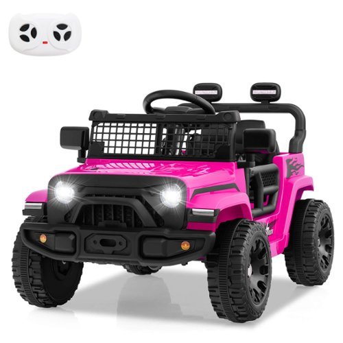 Costway - 12V Kids Ride on Truck Car Battery Powered Electric Vehicle with Remote Control - Pink-Front_Standard 