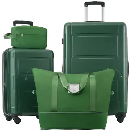 Front. Ecooso - 2-Piece Expandable ABS Spinner Luggage Set with TSA Lock, 20-Inch and 28-Inch Suitcases, Travel Duffel, and Toiletry Bag - Green.