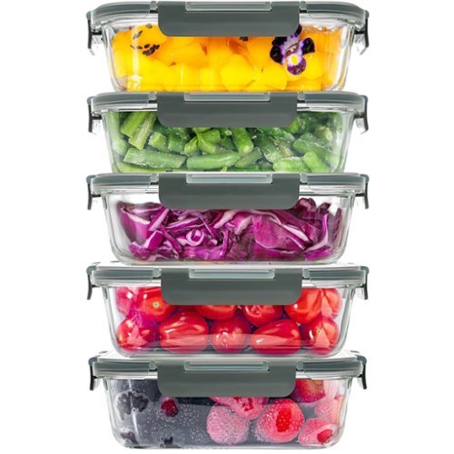  Zulay Kitchen - 5 Pack Airtight Premium Borosilicate Glass Food Storage Containers with Lids - Gray