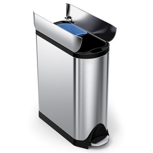 simplehuman - 40 Liter Dual Compartment Butterfly Lid Kitchen Recycling Step Trash Can, Brushed Stainless Steel - Brushed Stainless Steel