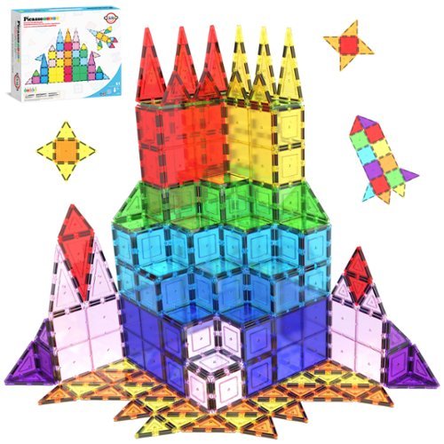 PicassoTiles - PICASSO-TILES Magnetic Tiles For Kids 61PCS Construction STEM Building Blocks Educational Toy-Front_Standard 