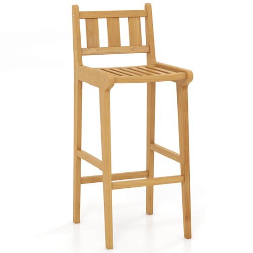Costway 1 PCS 30" Teak Wood Bar Stool with Footrest & Backrest Wooden Bar Height Chair - Natural