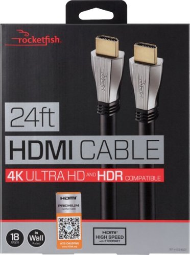 Rocketfish™ 24' 4K UltraHD/HDR In-Wall Rated HDMI Cable - Black GLOBAL SHIPPING