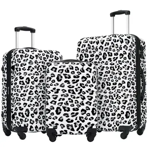 Front. HTUTWOO - Hardshell Luggage Set of 3 - Leopard Print Expandable Suitcase with Spinner Wheels and TSA Lock,Lightweight 20" 24" 28" - Pink.