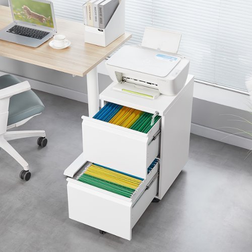 GOODSILO - 2-Drawer Locking File Cabinet - Mobile Under Desk Filing for Letter/Legal/A4 - Home Office Storage - Assembly Required - White-Front_Standard 