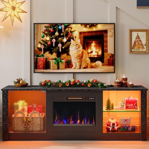 Bestier - 63" Gaming TV Stand with Fireplace & LED Lights Media Console for 70" TVs Adjustable Shelves & Remote Control - Black-Front_Standard 