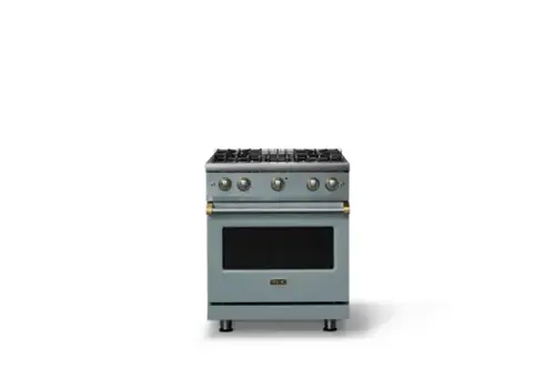Front. Viking - 30 in. Wide Pro 5 Series 4.0 Cu. Ft. Freestanding Sealed 4 Burner Gas Convection Range - November Sky/Brushed Brass - November Sky.