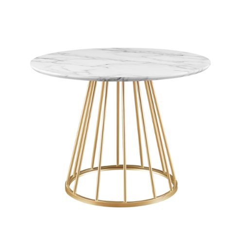Walker Edison - Modern Round Cage-Leg Dining Table - Faux White Marble-Front_Standard 