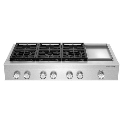 KitchenAid 48-inch 6-Burner Gas Commercial-Style Rangetop with Griddle - Stainless Steel