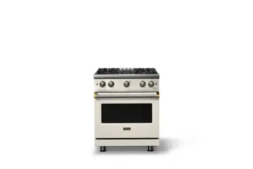 Front. Viking - 30 in. Wide Pro 5 Series 4.0 Cu. Ft. Freestanding Sealed 4 Burner Gas Convection Range - Pure White/Brushed Brass - Pure White.