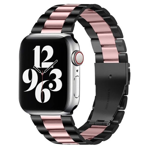 StrapsCo - Flat-Link Everyday Bracelet Stainless Steel Watch Band Strap For Apple Watch - 44mm/45mm/46mm/49mm - Black & Pink-Front_Standard 