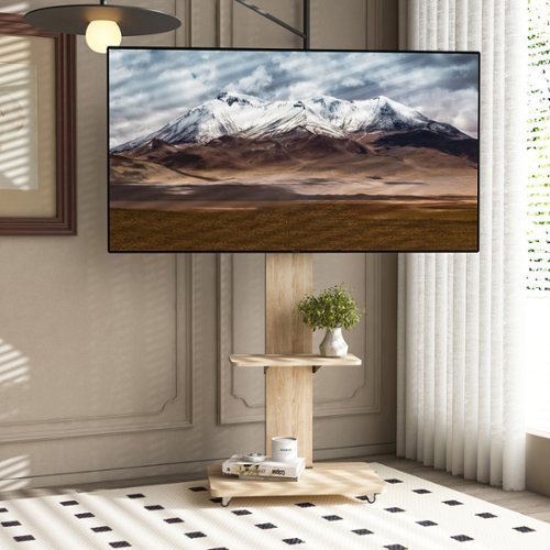 Chateau Abodes - Mobile TV Stand Cart for 32-75 inch TVs with Lockable Wheels & Shelf - Natural-Front_Standard 