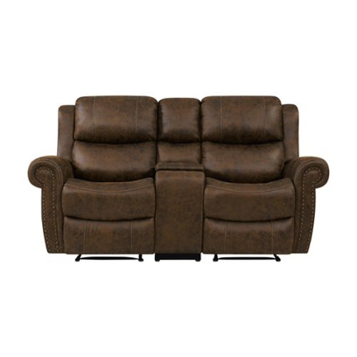 ProLounger - Di'Onna Rolled Arm Distressed Faux Leather 2 Seat Wall Hugger Recliner Loveseat With Power Storage Console - Saddle Brown-Front_Standard 