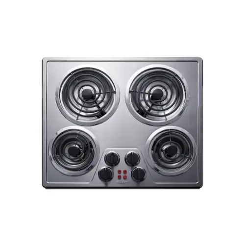 Front. SUMMIT - 24" Wide 240V 4-Burner Coil Cooktop - Silver.