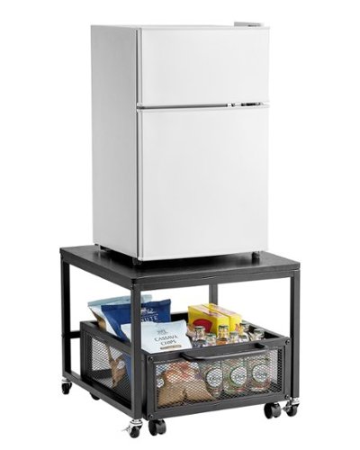 VEVOR - Mini Fridge Stand with Storage, 198 lbs Mini Fridge Table with Movable Storage Cart & Swivel Wheels, Refrigerator Stand - Black-Front_Standard 