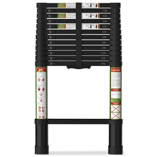 Brick Attic - 16.5FT Aluminum Extension Foldable Ladder with Dual Locking Mechanism,Telescoping Ladder for Attic,330lb Capacity - Black-Front_Standard 