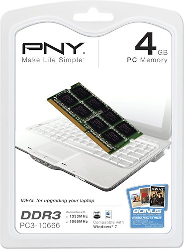  PNY - Performance 4GB (1PK 4GB) 1.6GHz DDR3 Laptop Memory - Green