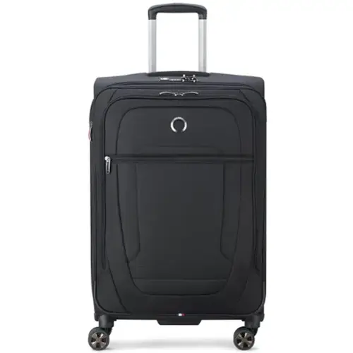 Front. Delsey - Delsey Helium DLX Checked Expandable Spinner- 25" Medium - Black.