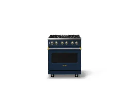 Front. Viking - 30 in. Wide 4 Burner Pro 5 Series 4.7 Cu. Ft. Freestanding Sealed DF Convection Range - Slate Blue w. Brushed Brass Trim - Slate Blue.