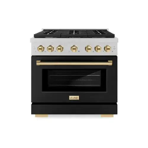 Front. ZLINE - ZLINE Autograph 36 in. Paramount Dual Fuel Range with Black and Gold Accents (SDRSZ-BLM-36-G) - Black.