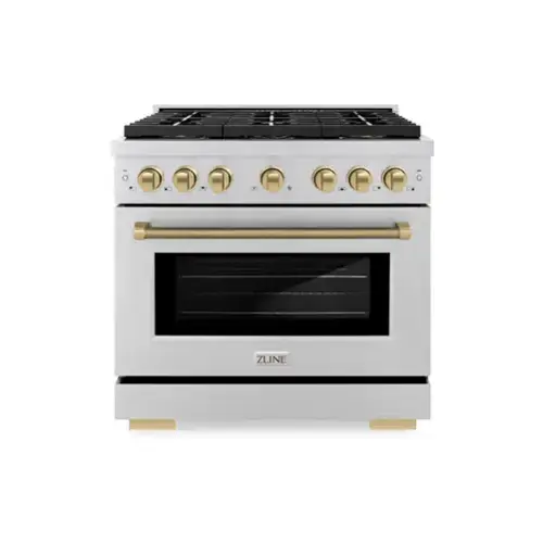 Front. ZLINE - Autograph 36 in. 5.2 cu. ft. Freestanding Paramount DuoPro Dual Fuel Range in Stainless Steel with Bronze Helix Handle - Stainless Steel.