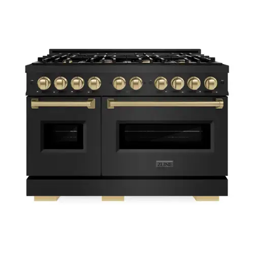 Front. ZLINE - Autograph 48" Classic Black Stainless Gas Range w/ 8 Burners & Bronze Accents (CGRBZ-48-CB) - Black Stainless Steel.