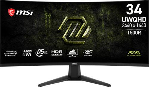 MSI - MAG 346CQDF E20 34" Dual Freq(UWQHD:200Hz/HD:400Hz) 0.5ms FreeSync Premium Curved Gaming Monitor HDR Ready (DP, HDMI) - Metallic Black