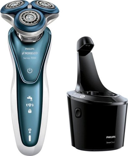  Philips Norelco - 7300 Clean &amp; Charge Wet/Dry Electric Shaver - White/Blue