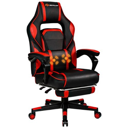 Costway - Goplus Massage Gaming Chair Reclining Racing Computer Office Chair with Footrest - Red