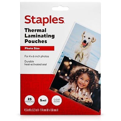 Staples - Thermal Laminating Pouches, Photo, 5 Mil, 25/Pack (5201004/5201007) - Clear