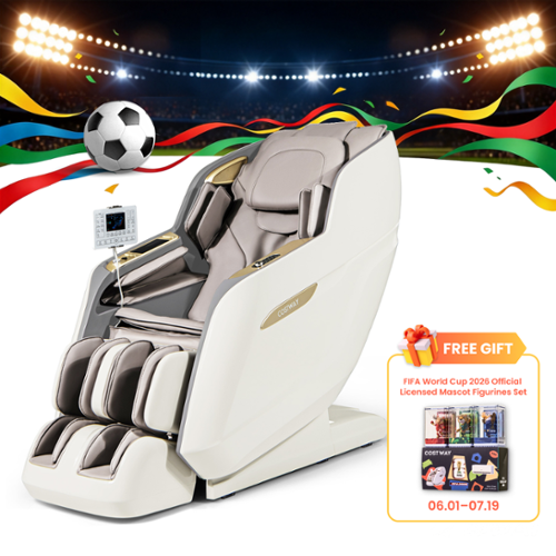 Costway - SL Track 3D Massage Chair Full Body Zero Gravity Massage Recliner with Airbags - White + Grey-Front_Standard 